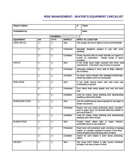 Printable Equipment Inspection Checklist Template