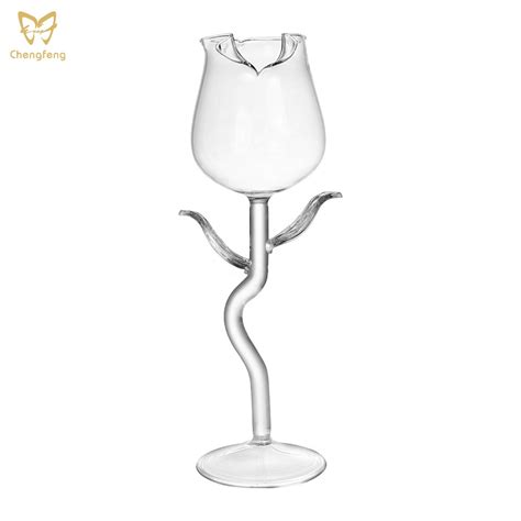 New Design Rose Flower Shape Wine Glass 160ml Fancy Wine Glass Champagne Flute T Rose Shaped