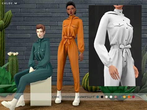 Chloem Chic Hoodie Jumpsuit Pure Color For The Sims 4 Sims 4 Clothing