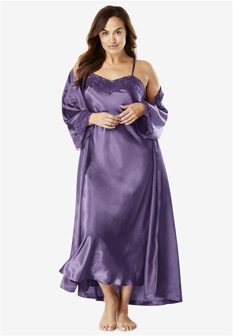 The Luxe Satin Long Peignoir Set By Amoureuse® Plus Size Nighties