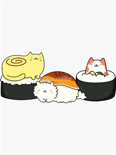 Kawaii Cat Sushi Sticker By Kawaiilife Redbubble