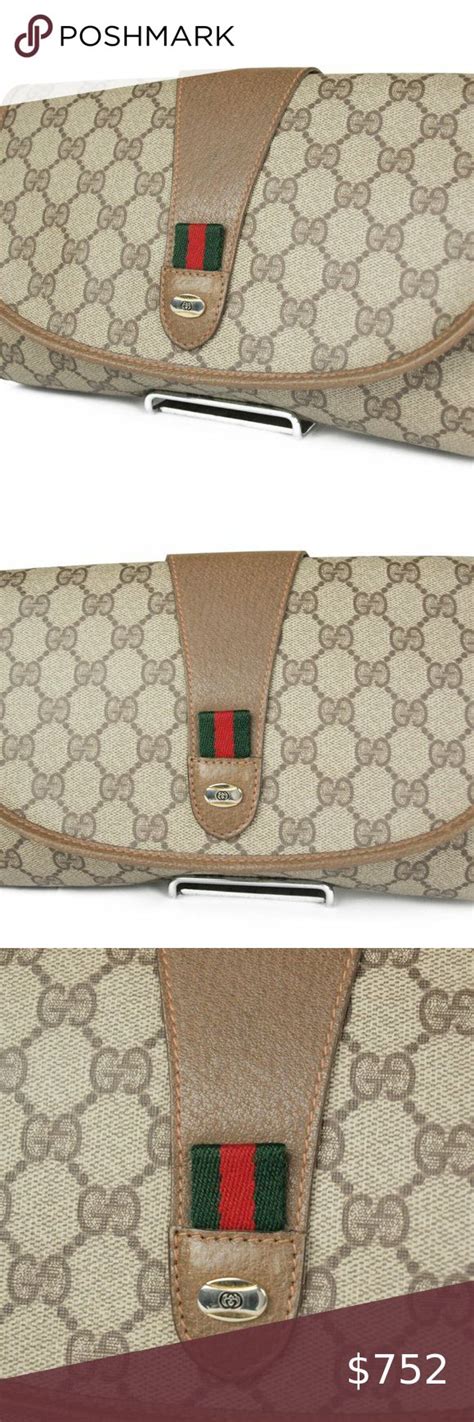 Gucci Vintage Sherry Line Gg Web Pvc Canvas Leather Browns Clutch Bag