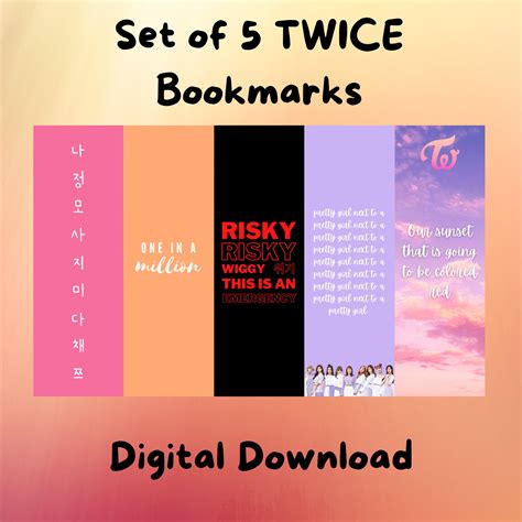 Set Of 5 Twice Bookmarks Kpop Bookmarks Printable Bookmarks Etsy