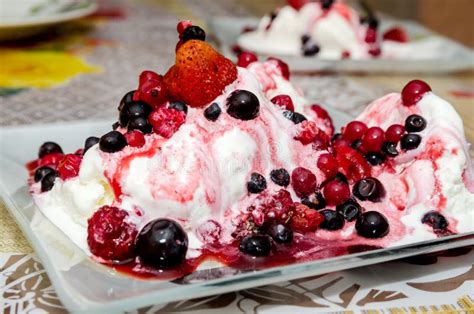 Delicious Vanilla Ice Cream With Fruit Stock Image Image Of Sweet