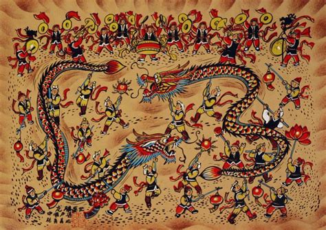 Dragon Dancing Southern China Folk Art Painting Asian Artwork