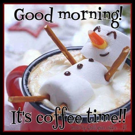 Marshmallow Snowman Good Morning Coffee Time Quote Pictures Photos