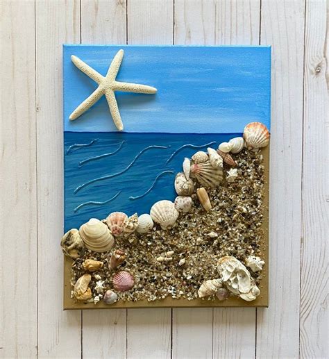 Beach Canvas Art3d Beach Wall Artresin Artmixed Media Beach Artcoastal Seashell Artabstract