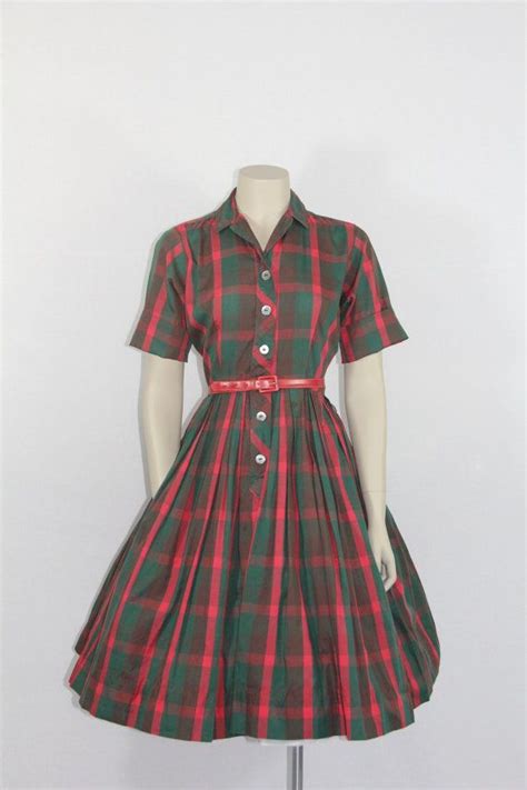1950s vintage dress red and green plaid by vintagefrocksoffancy vintage red dress vintage