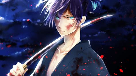 Anime Boy Kimono Katana Blood Moon Night Wallpaper 2560x1440 Qhd