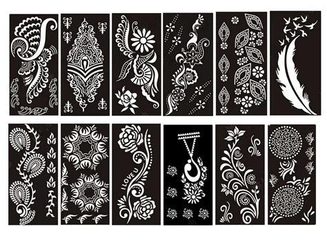 pack of 12 sheets self adhesive henna tattoo stencils template for