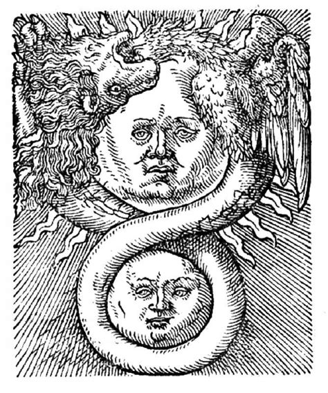 The Sun And Moon Are Depicted In This Black And White Drawing Which