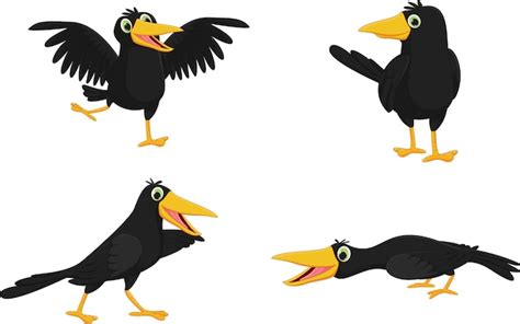 Premium Vector Set Of Cute Cartoon Crow