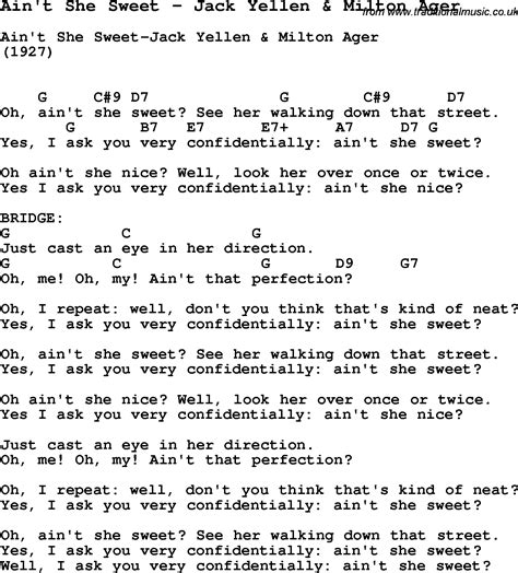 Song Aint She Sweet By Jack Yellen And Milton Ager Song Lyric For Vocal