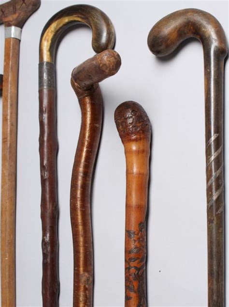 9 Assorted Antique Rustic Canes And Walking Sticks