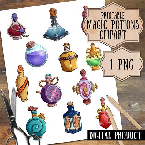 Cute Magical Potions Clipart Printable Witchy Scrapbooking Magic