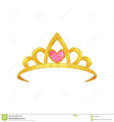 Cartoon Icon Of Shiny Princess Crown With Precious Pink Stone In Shape