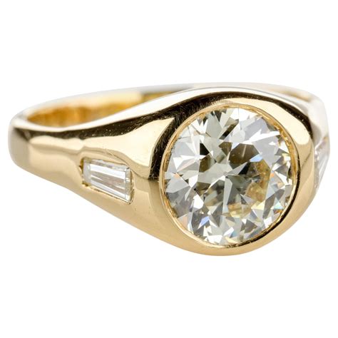 Diamond Ring Mens 2 Carat European Cut Midcentury Sleek Powerful At