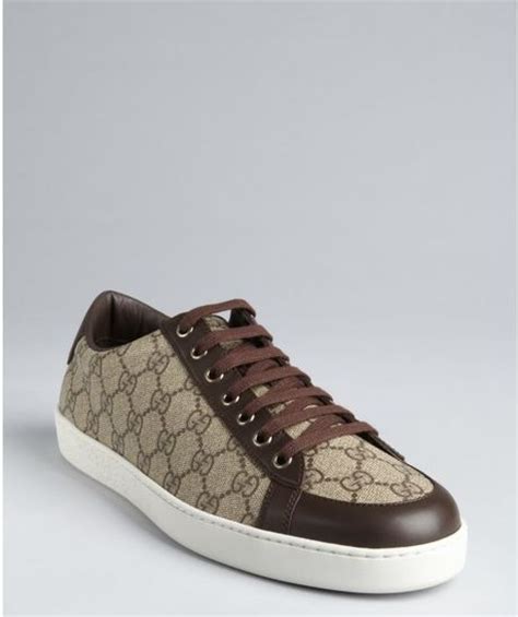 Gucci Beige And Brown Gg Coated Canvas Low Profile Sneakers In Beige