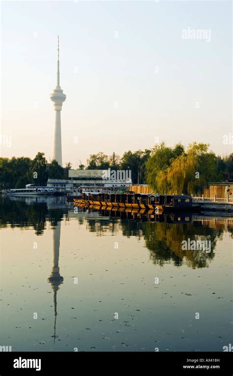 China Beijing The Cctv China Central Television Tower Reflected In