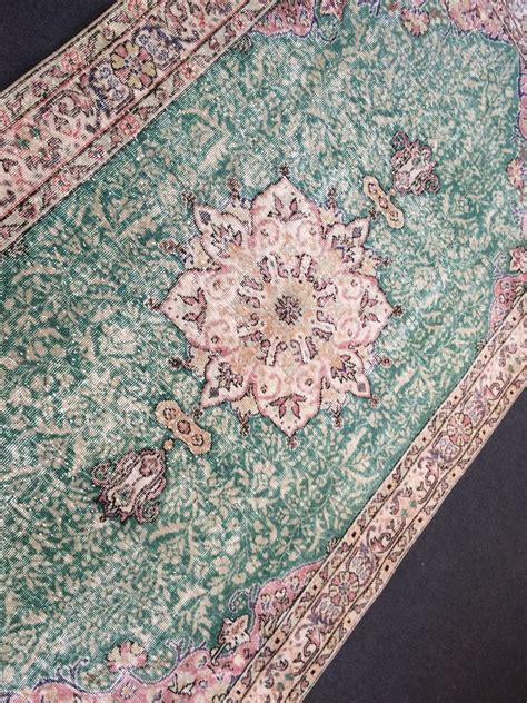 5x9 Green And Pink Large Area Rug Vintage Pastel Colors Etsy