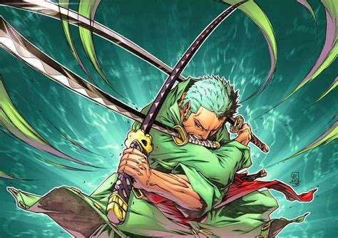 One piece, roronoa zoro, swords, green eye, anime, holding. Badass Zoro picture : OnePiece