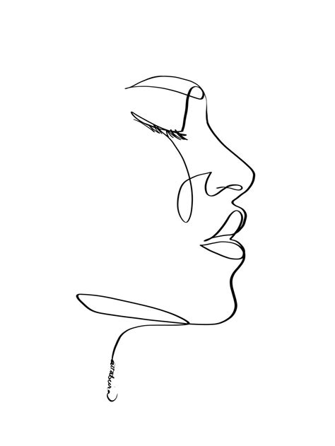 Abstract Female Face Print Printable One Line Drawing Feminine