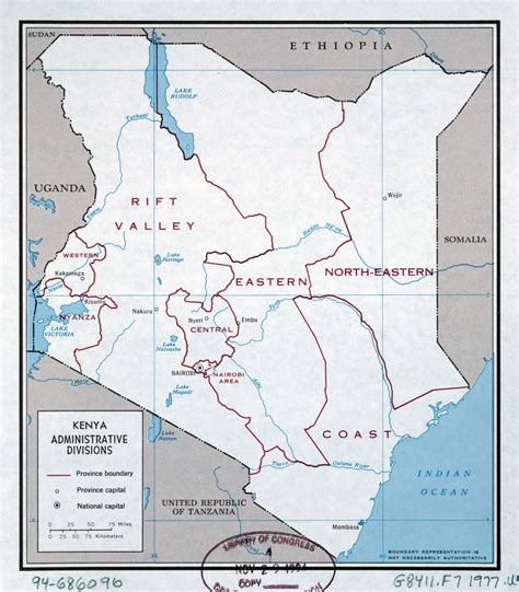 Large Detailed Administrative Divisions Map Of Kenya 1977 Kenya