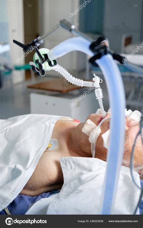 Intubated Adult White Man Avl Lying Coma Intensive Care Department