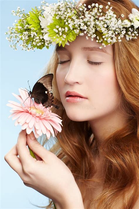 Beautiful Girl And Butterfly Stock Image Image Of Haired Garland