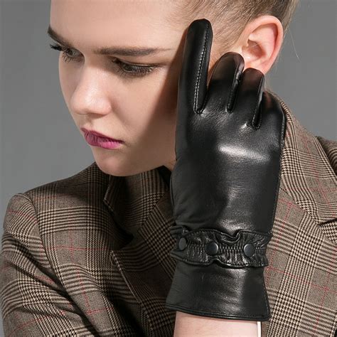 Magelier Women Genuine Leather Gloves High Quality Female Black Fashion Brand Goatskin Gloves