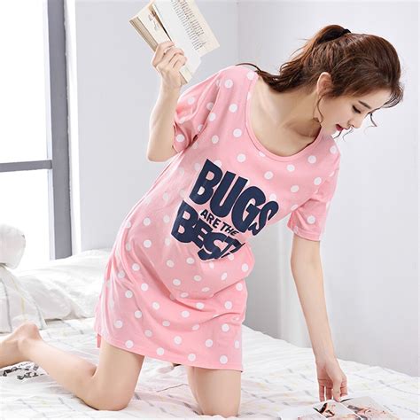Summer 100 Cotton Women Nightdress Casual Short Sleeved Sleepwear Polka Dot Sleepshirt Lady
