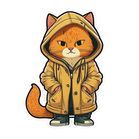 Cool Cat Wearing Yellow Hoodie Sticker 22128839 Png