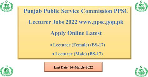 PPSC Lecturer Jobs Advertisement Ppsc Gop Pk Apply Online Latest Filectory