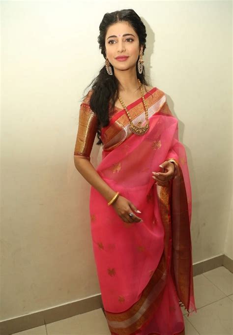 Glamorous Indian Model Shruti Haasan In Traditional Red Saree