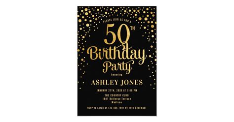 50th Birthday Party Black And Gold Invitation