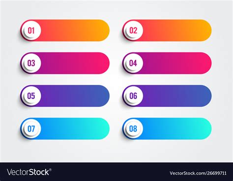 Colorful Bullet Points With Numbers 1 To 8 Vector Image