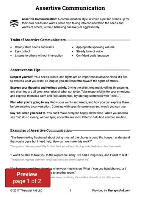 Assertive Communication Worksheet Therapist Aid In Assertive Communication