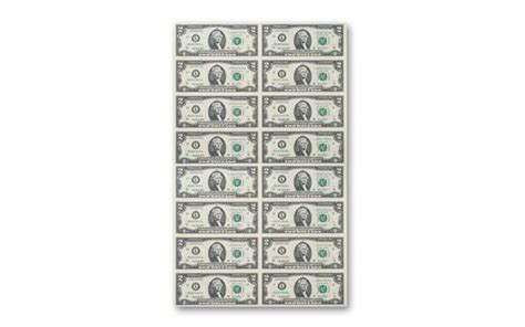 Uncut Sheet Of 2 Dollar Bills Sheet Of 16