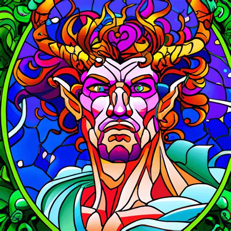 Stained Glass Style Handsome Satyr · Creative Fabrica