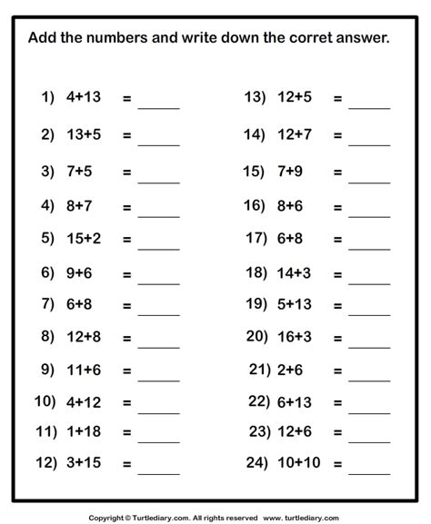 Adding Two Digit Numbers To One Digit Numbers Worksheets Short
