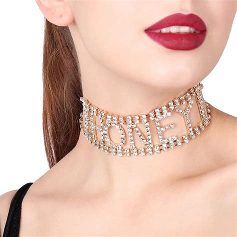 Multilayer Rhinestone Chokers Necklace Luxury Rhinestone Letter HONEY