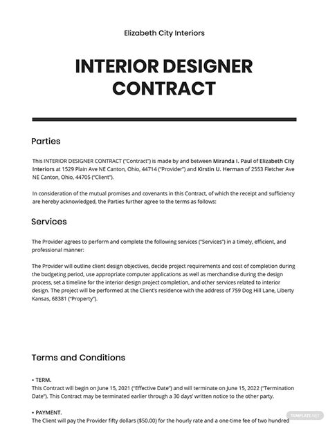 Interior Designer Contract Word Templates Design Free Download