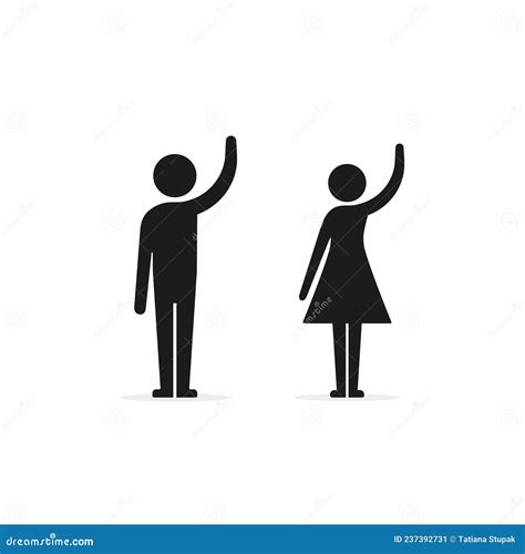 Man And Woman Raised Hand Icon Vector Black Simple Isolated