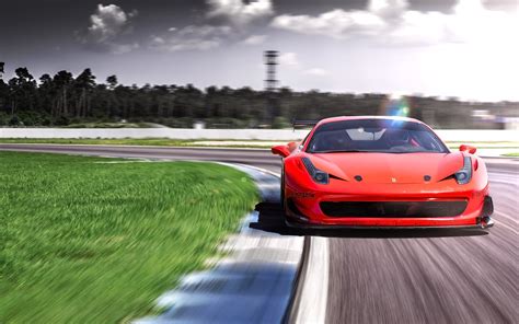 Red Sports Car At The Race Track Hd Wallpaper Wallpaper Flare