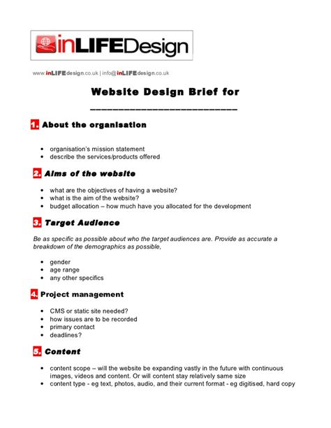 When it comes to format, the brief can be created in a variety of file types: Web design brief template