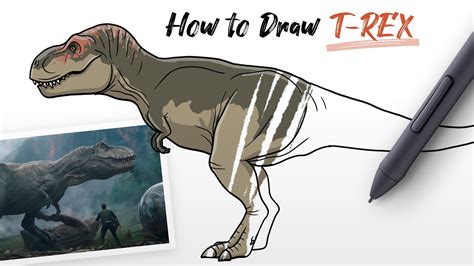How To Draw A Tyrannosaurus Rex Trex Dinosaur From Jurassic Park And World Step By Step Youtube