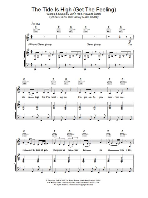 Slower or faster tempo ? The Tide Is High (Get The Feeling) Sheet Music | Atomic Kitten | Piano, Vocal & Guitar