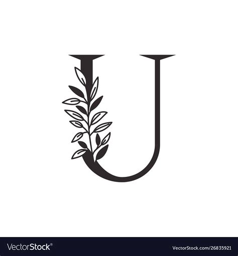 Letter U Alphabet With Leaves Royalty Free Vector Image