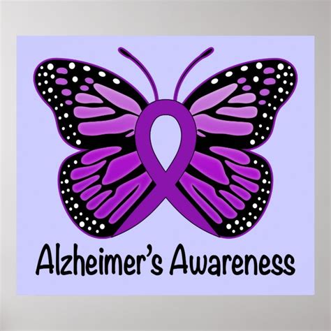 Alzheimers Disease Awareness Ribbon And Butterfly Poster Uk