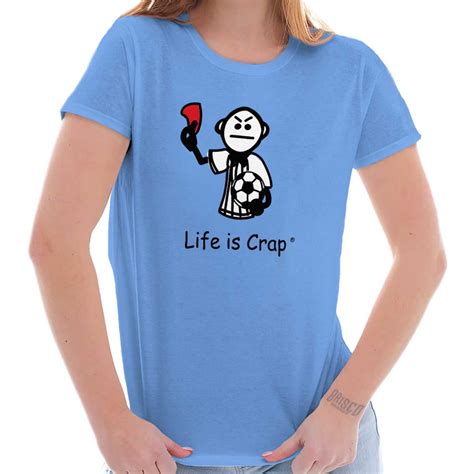 Life Is Crap Red Card Soccer Athletic Sports Womens Short Sleeve Ladies